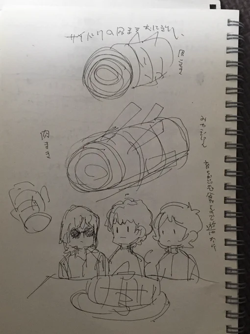年明けからZガンダムを流し見しながらあれを描こうかどう描こうか考えていたのですが、肉巻きコロニーの情報を見た途端全部の情報が吹っ飛んでいったのでもう自分の心に従って肉巻きコロニーを描くしか無いと思った次第です。図はネームを考えていた時に無意識に落書きしていた肉巻きコロニーです。 