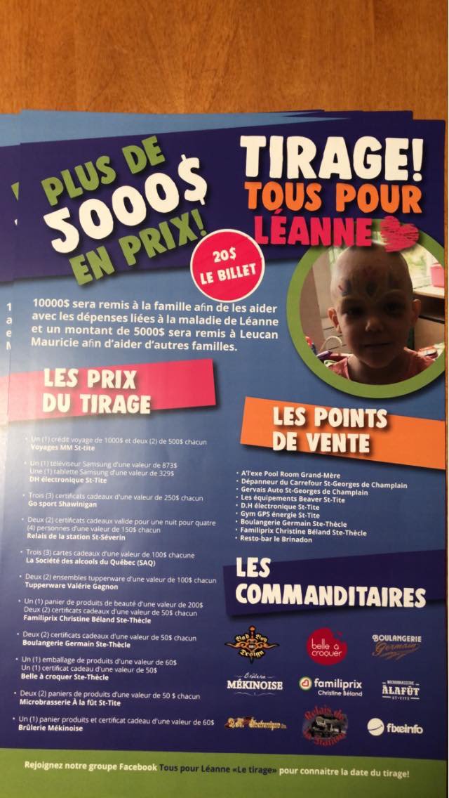 SVeillette's tweet photo. #Tous #pour #Léanne! Merci a l’avance pour votre participation. #aide #enfant #malade https://t.co/NhXjl7GIaC
