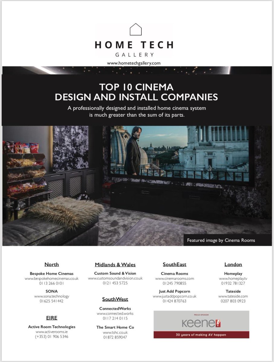Cinema Rooms Ltd (@cinemarooms) on Twitter photo Many thanks @hometechgallery for featuring us this month in <a href="/HCCmag/">Home Cinema Choice</a> as one of the Top Ten Home Cinema Design & Install Companies across the UK!
A community of professional install companies who deliver outstanding installations. #homecinema Many thanks @hometechgallery for featuring us this month in <a href="/HCCmag/">Home Cinema Choice</a> as one of the Top Ten Home Cinema Design & Install Companies across the UK!
A community of professional install companies who deliver outstanding installations. #homecinema