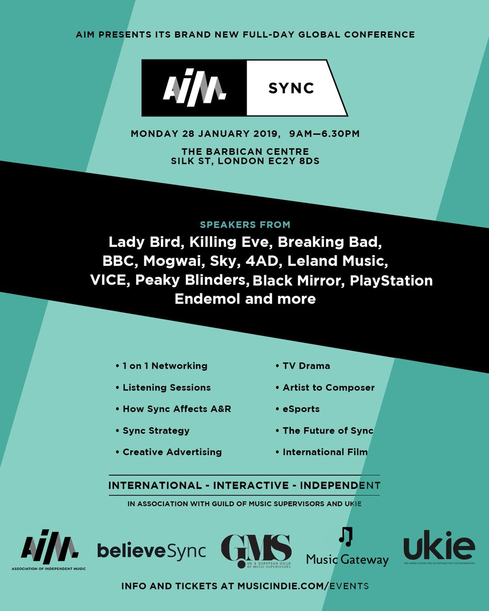 AIM_UK's tweet image. 📣 Final #AIMSync announcement! 📣 

Check out the last wave of speakers, a keynote interview with Music Supervisor Michael Hill, and details of the listening sessions and 1-on-1 networking on our site now. Limited tickets still available: musicindie.com/final-speakers…