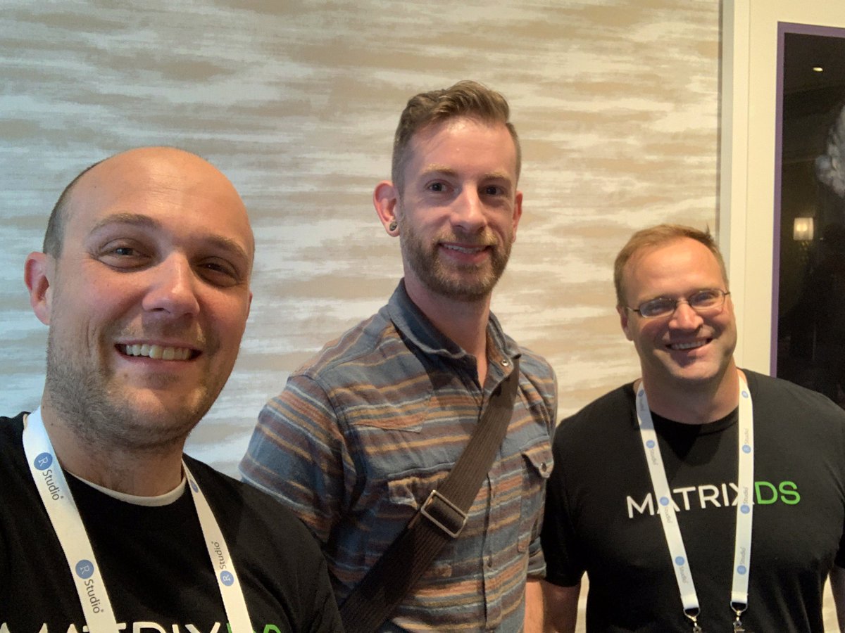 ajmartinezm's tweet photo. Today @isaacfab00 and I are showcasing MatrixDS at the @rstudio conference. We had the pleasure of taking a selfie with @hadleywickham. Come talk to us at our table or check us out at https://t.co/PB9NsLfjRT https://t.co/df97gv9rIq