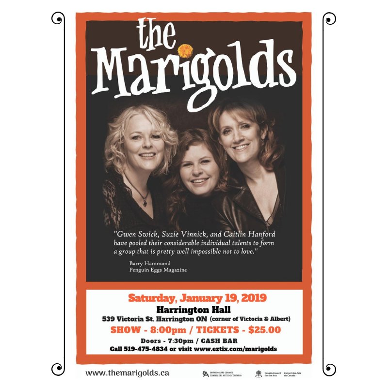 <a href="/TheMarigolds/">The Marigolds</a> are performing this Saturday in #HarringtonON at Harrington Hall and on Sunday in #LondonON at the #CuckoosNestFolkClub at <a href="/ChaucersPub/">Chaucer's Pub</a>. 

SATURDAY, JANUARY 19th details: facebook.com/pg/marigoldsmu…

SUNDAY, JANUARY 20th details: facebook.com/events/3601096…