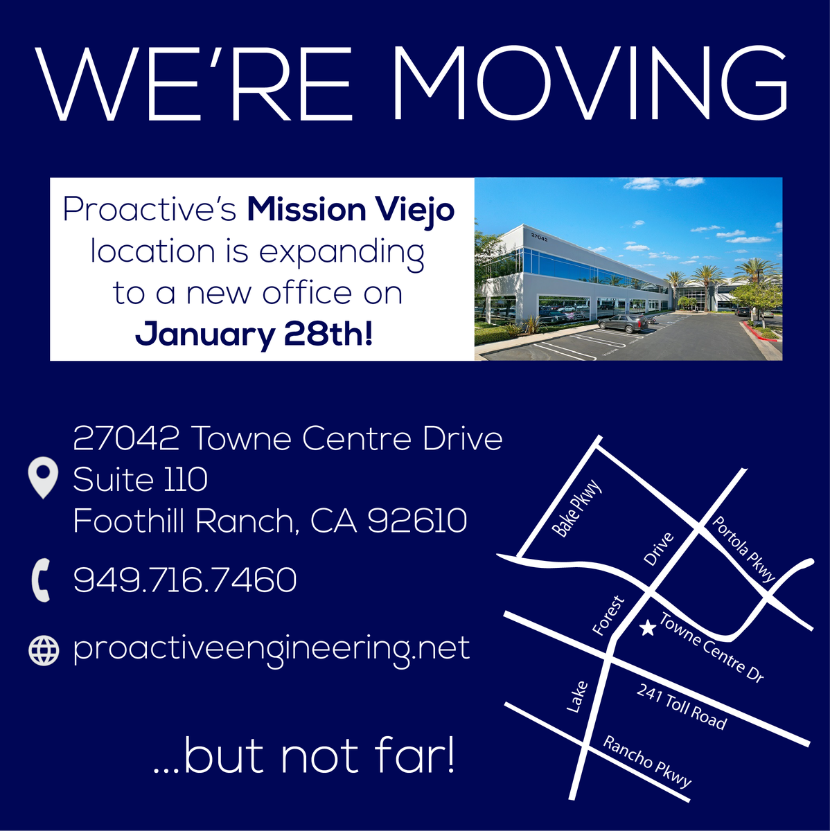 Proactive_EC's tweet photo. Our Mission Viejo office is ON THE MOVE!  We're expanding to a larger location in #FoothillRanch to accommodate our growing operation. https://t.co/KUJgXq8snw