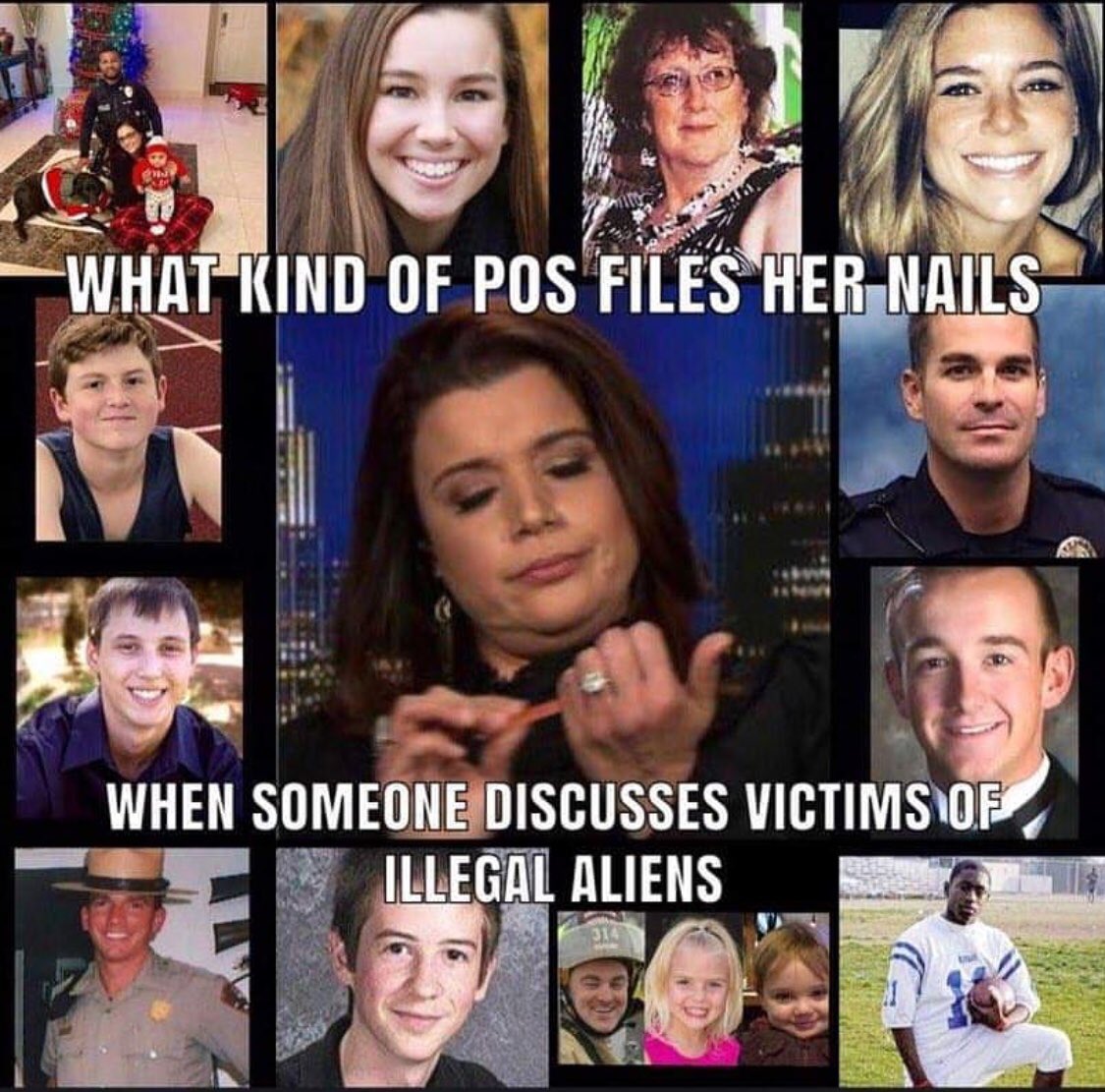 What kind of POS files her nails when someone discuses Victims of Illegals! Retweet if you agree! ⤵️ #PaintOurCountryRed #StopTheTrillionDollarTransfer #BuildTheDamnWallNow #ItsBorderSecurityStupid