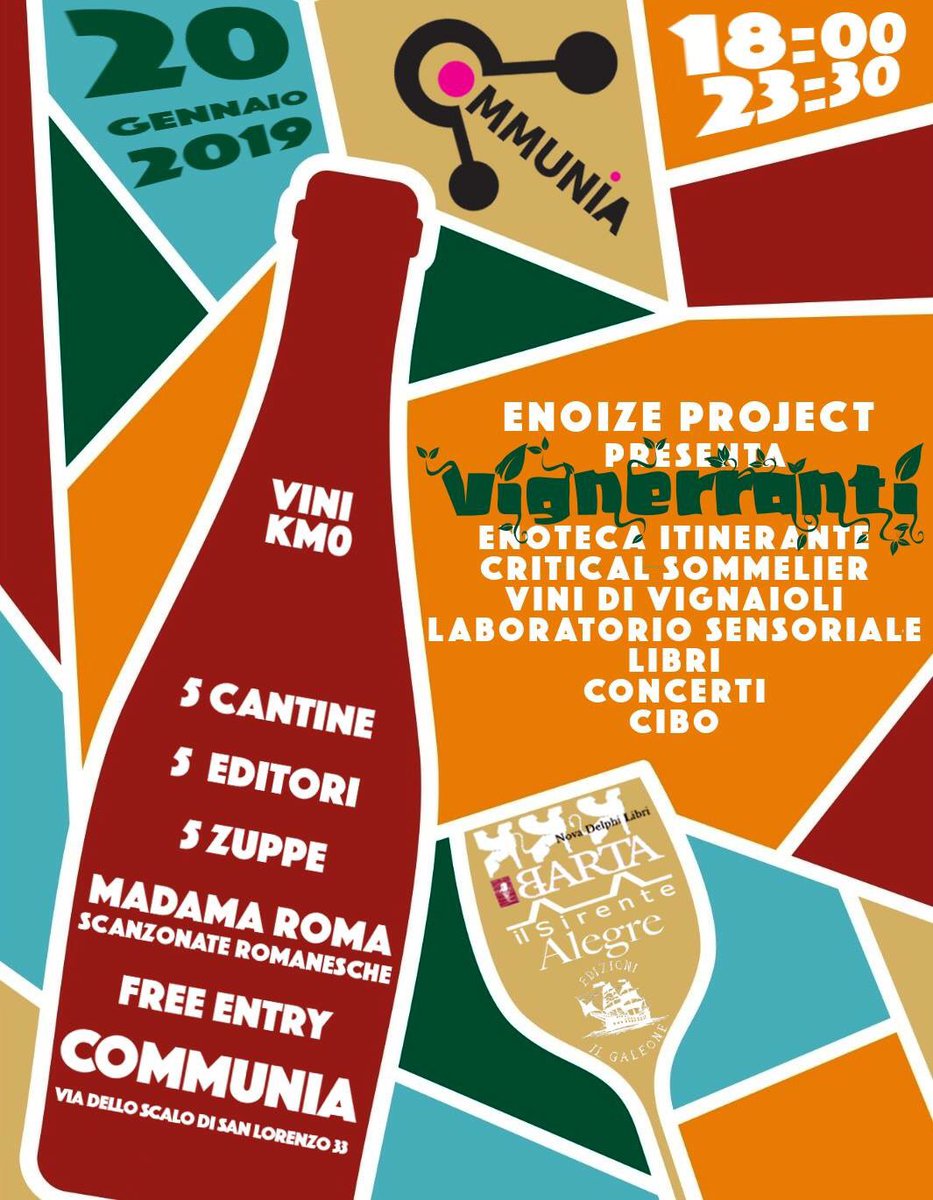 Domenica #20gennaio <a href="/CommuniaRoma/">Communia</a> <a href="/enoize/">ENOIZE</a> #vini e #libri.
Vi aspettiamo