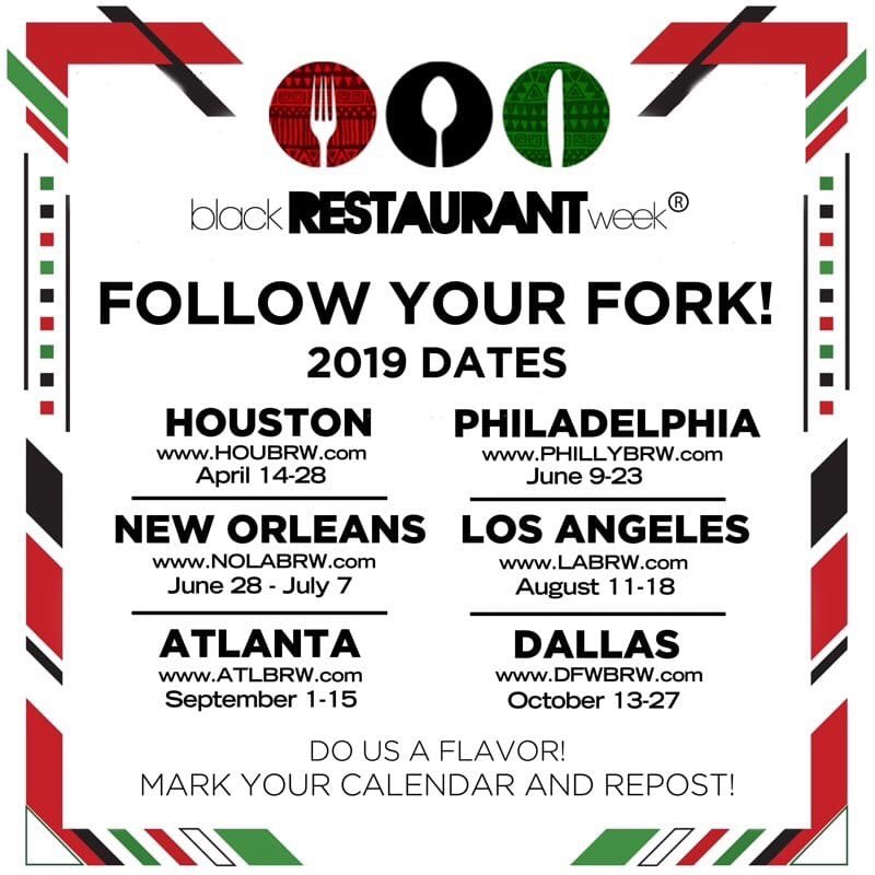 Black Restaurant Week is coming soon to a city near you! #savethedate #blackrestaurantweek #houston #philadelphia #neworleans #losangeles #dallas #atlanta #fundraising #philanthropy #sponsorshipopportunity