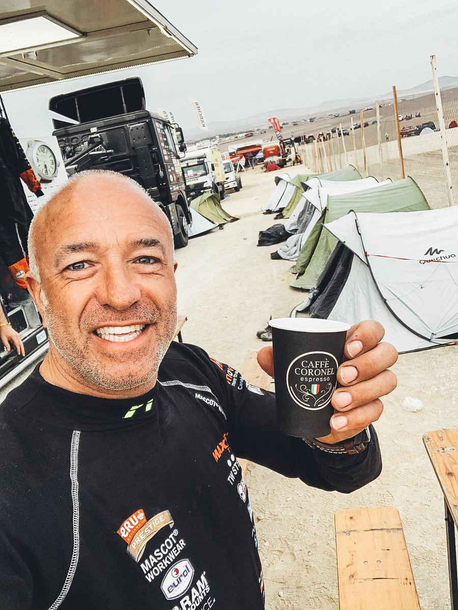 TomCoronel's tweet photo. Gooood morning #Pisco! 😁☕️ Who’s ready for another adventure? 🇵🇪 Today’s stage is a tour around Pisco, 313 km special stage 👊🏻 Let’s do this! #Dakar2019 https://t.co/iHVQ2lH1l9