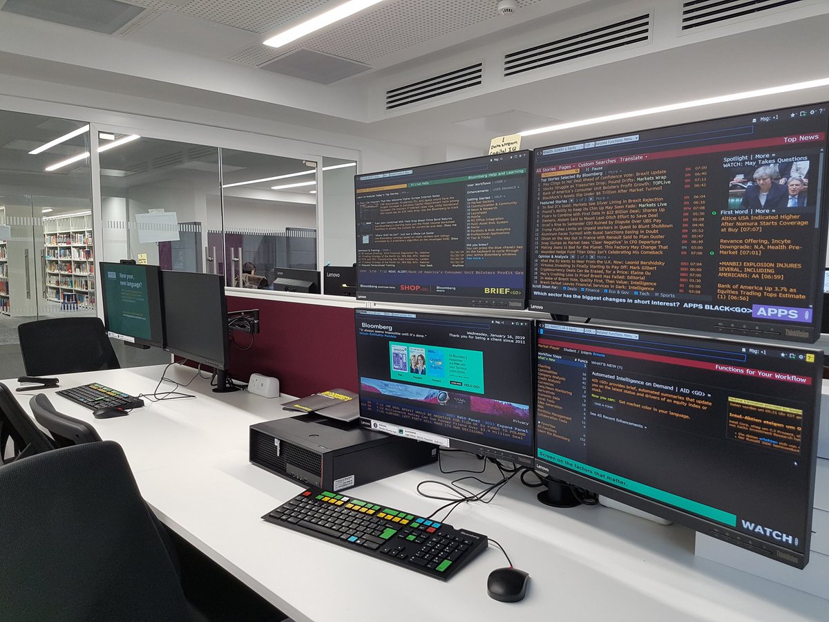 PhilReedData's tweet image. The flagship quad-screen Bloomberg PC is now fully up and running at the @UoMLibrary Eddie Davies Finance Zone!