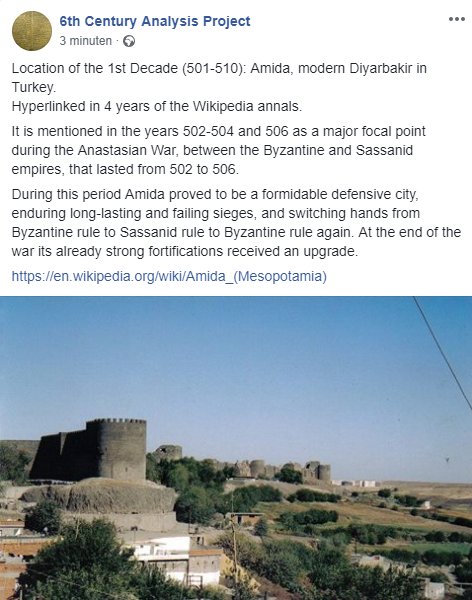ChPonsard's tweet image. 6th Century Analysis Project:

Location of the 1st Decade: Amida, modern Diyarbakir in Turkey. Hyperlinked in four years of the Wikipedia annals.

#History #6thCentury #6CAP

facebook.com/6thCenturyAnal…