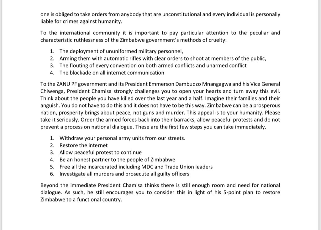 karynmaughan's tweet photo. Zimbabwe’s Movement for Democratic Change this afternoon “calls upon the international community, in particular SADC, to intervene immediately to stop errant leaders from committing crimes against humanity, through military on unarmed civilians.”
Read full statement here: https://t.co/cvNaA2mQF3