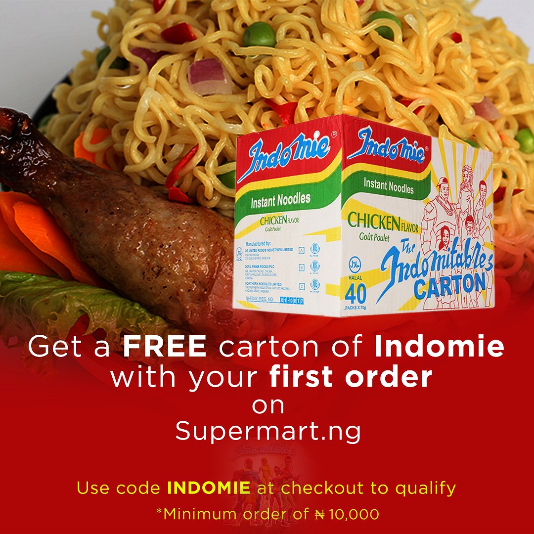 SupermartNG's tweet photo. Get a FREE carton of Indomie with your first order on https://t.co/yLbCoWkxiH. Use code INDOMIE at checkout to qualify. Your order should be a minimum of ₦10,000. https://t.co/rHpmdlHlH2 #grocery #groceries #grocerystore #onlinegrocerystore #free #indomie #giveaway #sale https://t.co/lJlHoqC0ik