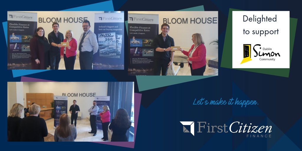 FirstCitizen_ie's tweet photo. Today, our team were delighted to support @Dublin_Simon by donating β¬1,000, which was raised during a coffee morning held in December in our head office. Thanks to Lisa and Shane for dropping by. We're delighted to support this amazing organisation #DublinSimon #LetsMakeItHappen https://t.co/CFXsE9viyy