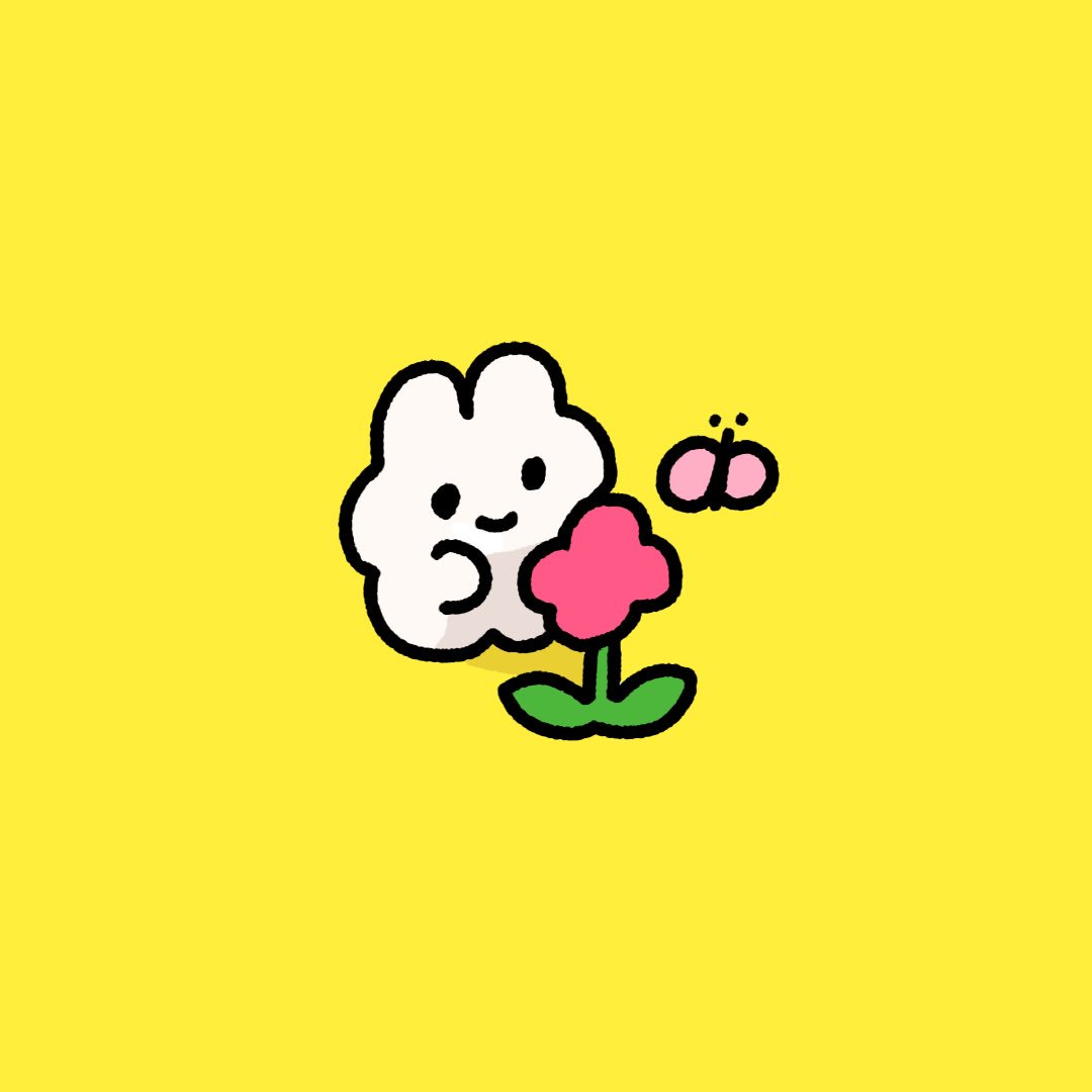 no humans flower simple background yellow background pink flower rabbit smile  illustration images