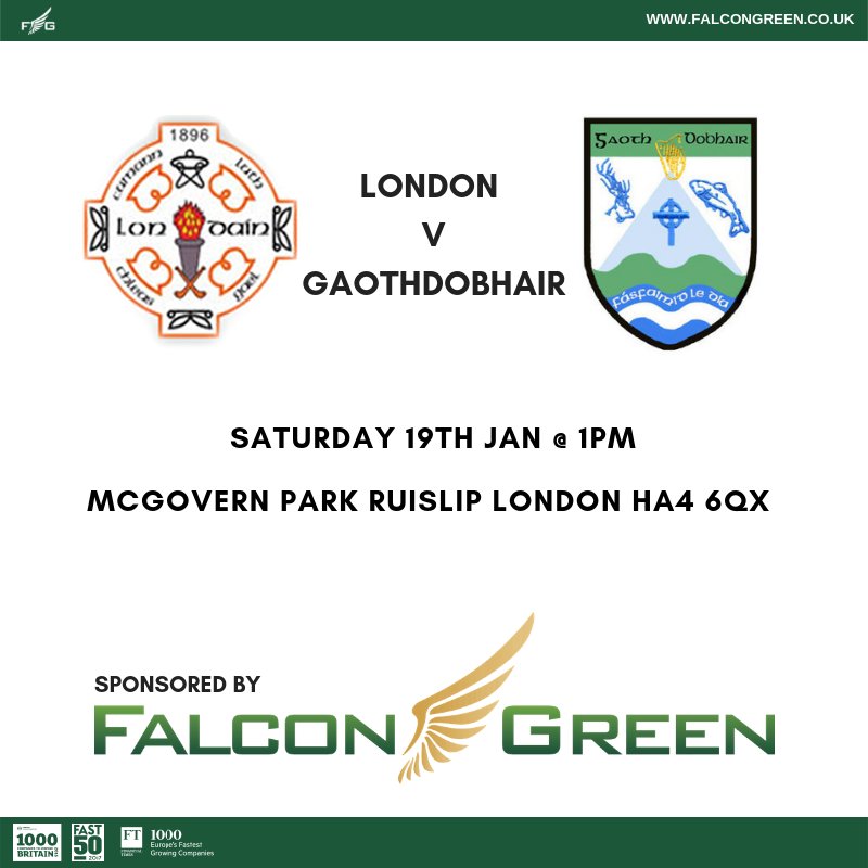 Get yourself to Ruislip this Saturday to see Ulster Champions @gaothdobhairclg take on @LONDAINGAA sponsored by @FalconGreenUK
