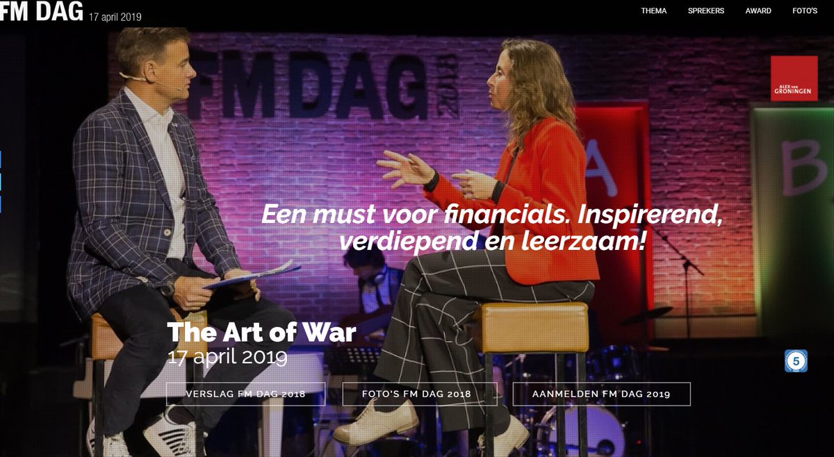 Thema bekend van #FMDag 2019! The Art of War: succesvol zakendoen in het kielzog van Sun Tzu. Bezoek hét event voor Finance Directors op 17 april. Laat u inspireren tijdens 30 keynotes &amp; workshops en ontmoet 400 vakgenoten: FM.nl/artikel/thema-…. Ticket: FM-Dag.nl
