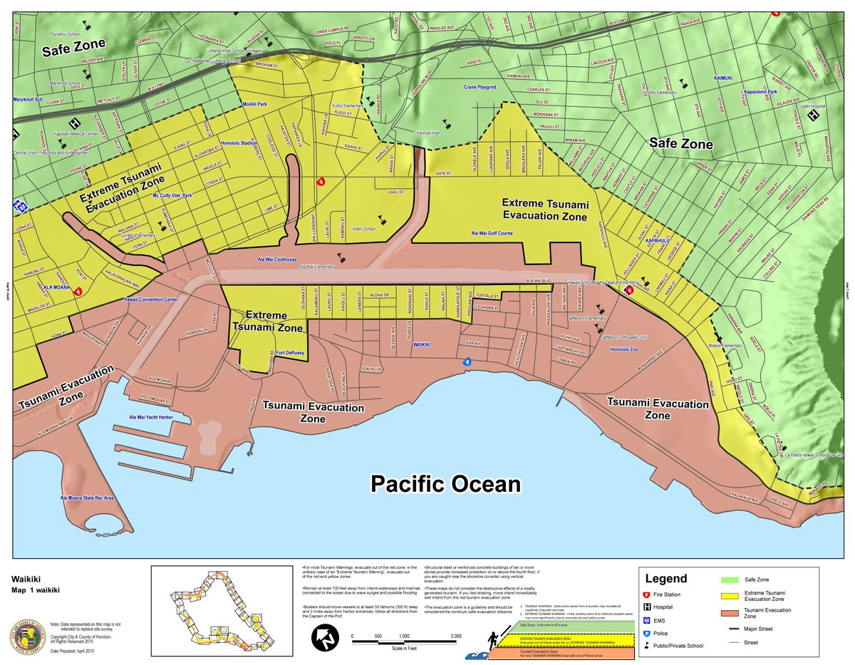 Ryusuke Imura V Twitter ワイキキビーチの津波ハザードマップ でもevacuation Zoneは避難の必要な地域 T Co Wcaecus0ty