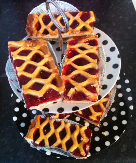 A cherry slice makes for a delicious dessert.