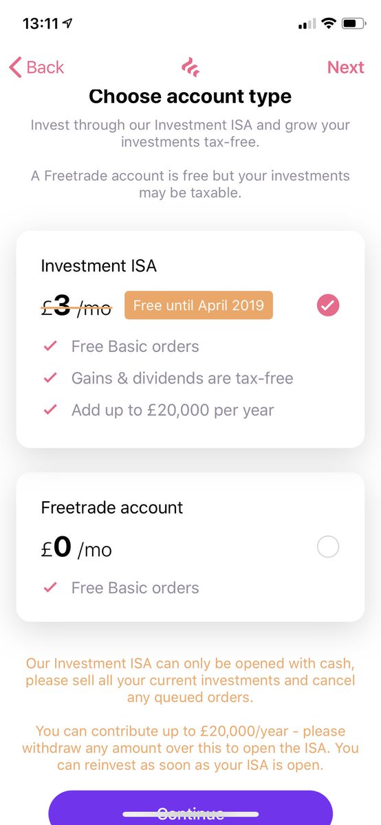 Piersayshello's tweet image. Hey @freetrade, just to raise a small #bug! On the account selection screen, I cannot click on the Continue CTA, it get sent to the bottom where it’s not clickable. I’m on iPhone X. I guess we should help each other within the product community! #producthelp