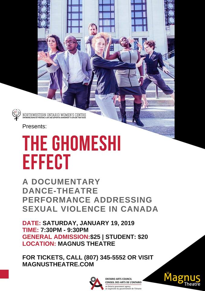 GhomeshiEffect's tweet photo. Hey #ThunderBay, we'll be with you this weekend! Don't miss #ghomeshieffect a #documentary #dance #theatre performance on sexual violence and the legal system at @MagnusTheatre, part of @nowc73 #ArtOfResistance conference. Tickets: https://t.co/bzdHNmYjLX #MeToo #Gillette #VAW https://t.co/3XWiqqif5R