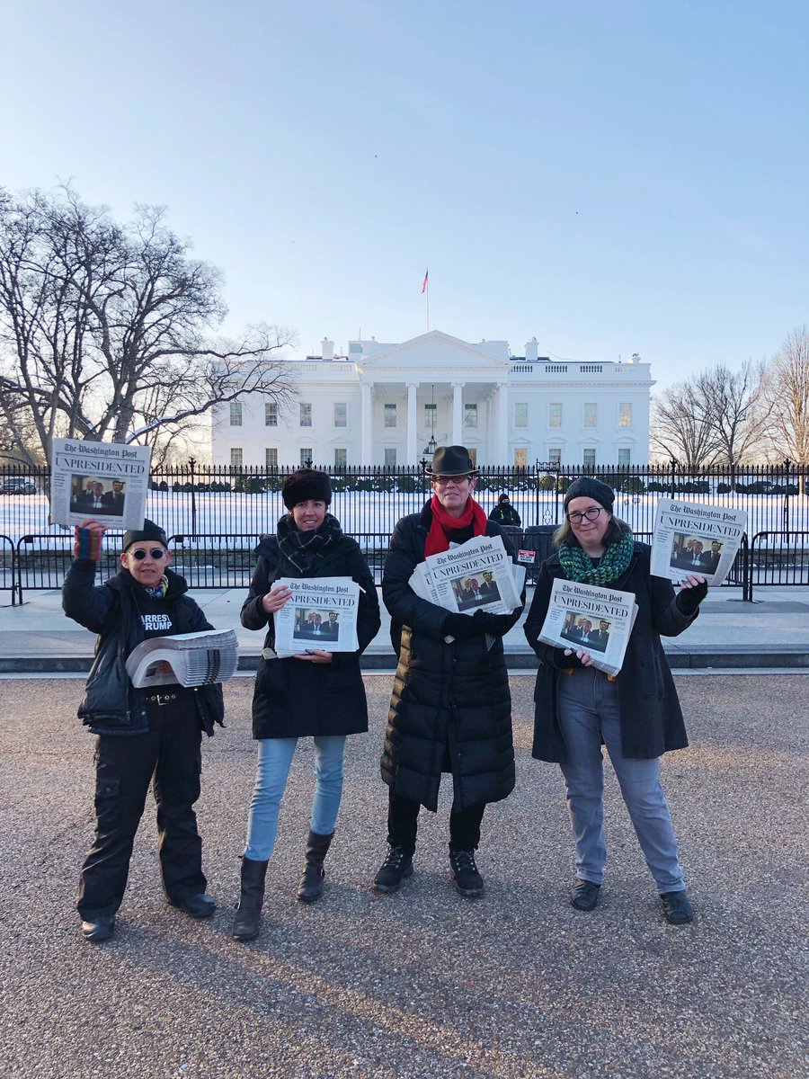 skenigsberg's tweet photo. Happening now: activists hand out satire newspapers in front of the White House, predicting a near-future in which Trump leaves the presidency. #ByeBye45 https://t.co/NBvbCb3hUi