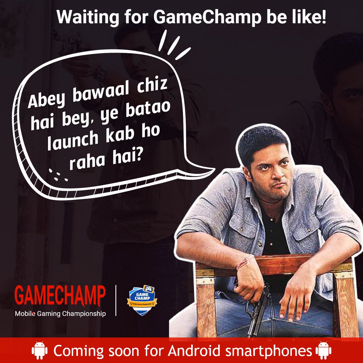 GamechampApp's tweet photo. 🔫@GamechampApp , agar har din cash jeetna hai, toh ye naam ratt lijiye🔫
This #bawaal Android Gaming App is launching soon
Play games and win real cash prizes. 
Not only Mirzapur, pure desh ko batado, GameChamp is coming soon.
#comingsoon #mirzapur #gameapp #gaming #mobilegames https://t.co/tFSoboZDSw