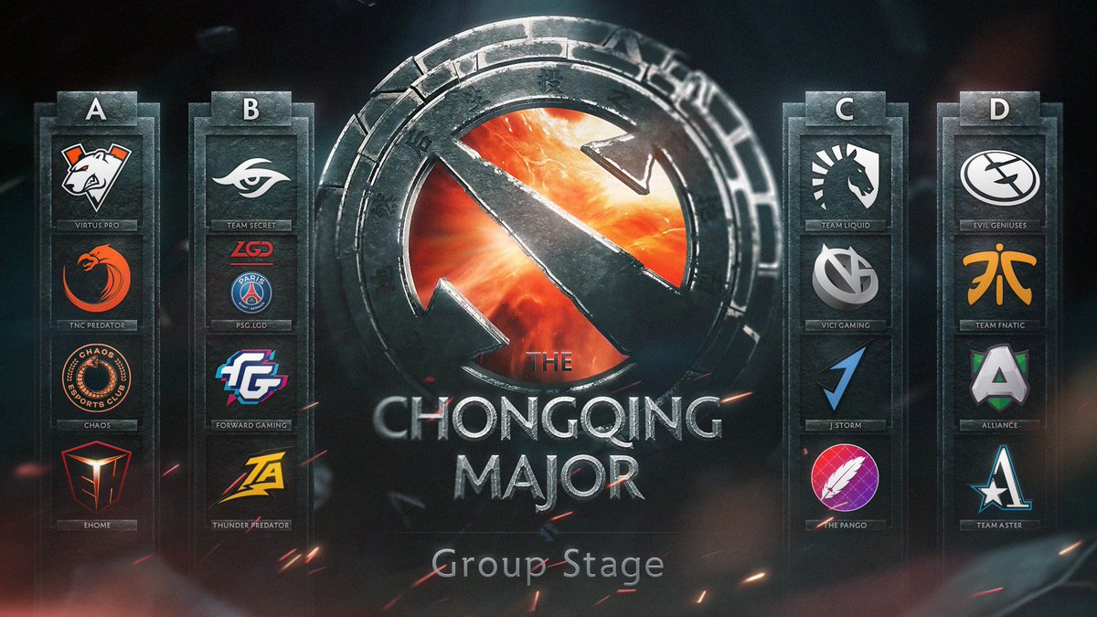StarLadderDota2's tweet photo. The groups of the Chongqing Major! 🏆
#Dota2 #SLDota2 #ChongqingMajor #CQMajor 

A @virtuspro @TNCPredator @ChaosEC @EHOMECN 
B @teamsecret @LGDgaming @goFORWARDgg @thunderawakengg
C @TeamLiquid @ViCi_Gaming @Team_JStorm @the_pango
D @EvilGeniuses @FNATIC @theAllianceGG @AsterCN https://t.co/42gLvUZSXI