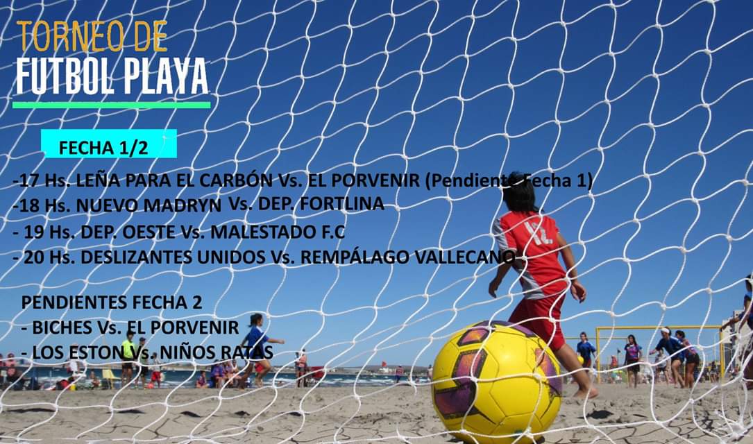 #Madryn #FútbolPlaya ⚽🌊🌞
El Fútbol Playa arrancó con todo!!!
HOY Miércoles 16 de Enero se juega un partido pendiente de la Fecha 1 y arrancamos la Fecha 2
Les pasamos los resultados, las tablas de posiciones y los horarios 👇