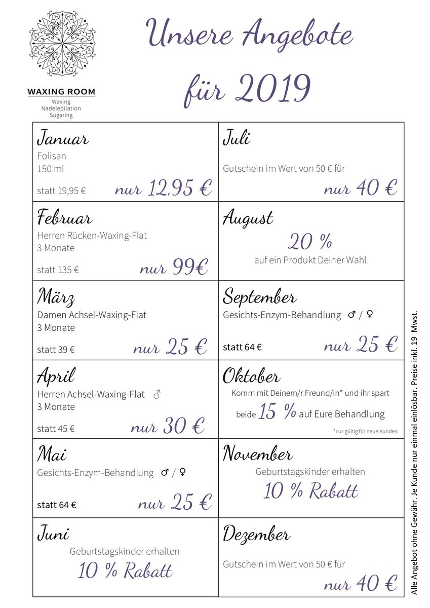 waxing_room's tweet photo. Endlich sind die Angebote für 2019 da! https://t.co/mN7I99FjSf