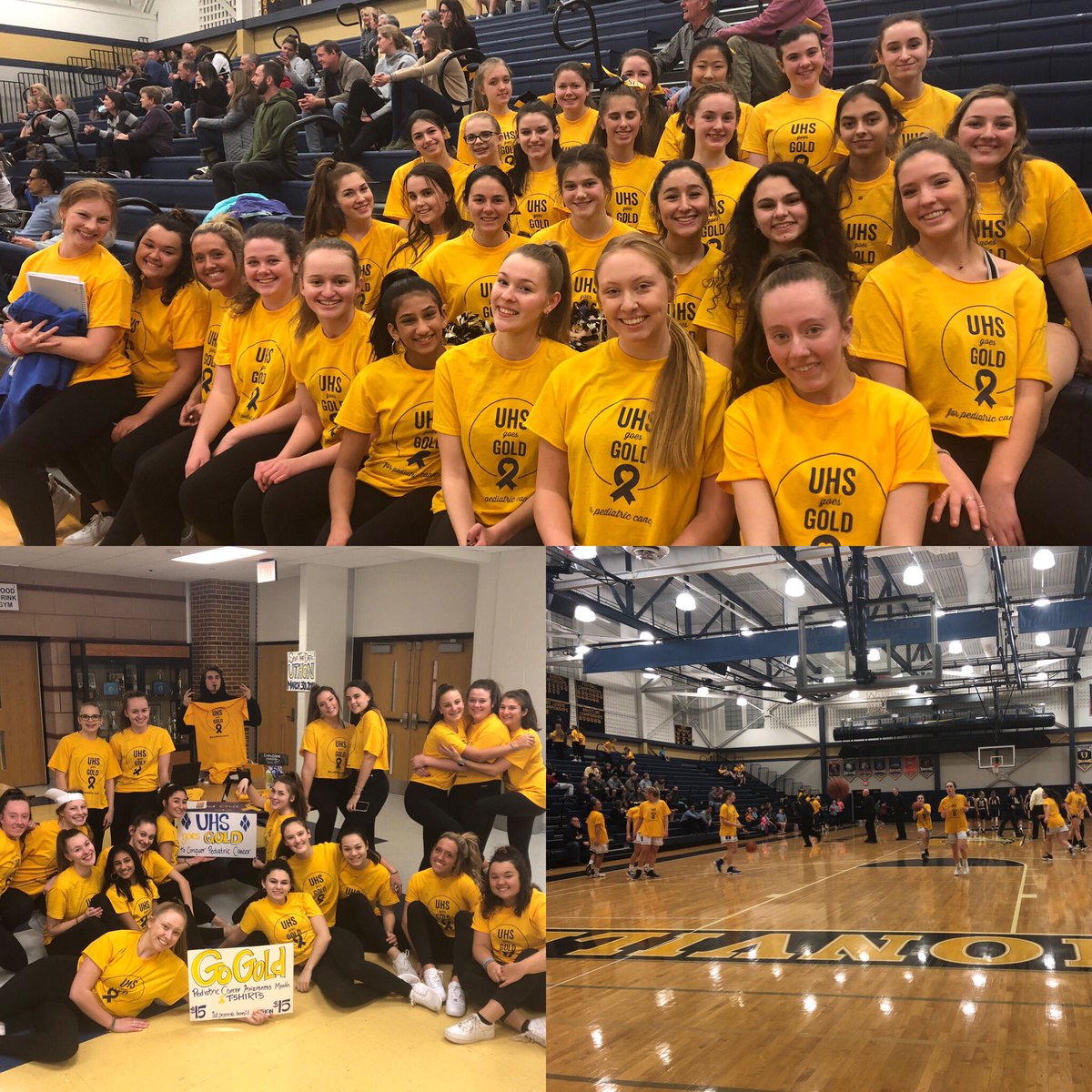 uhsdanceteam's tweet photo. Thank you to our UHS cheer and dance teams for going GOLD and ladies b-ball for supporting gold out once again!! @ftk #uthon #uthon2019 @goUathletics @uvillecheer @uhsdanceteam @goUgbball https://t.co/NaPK99KPMi