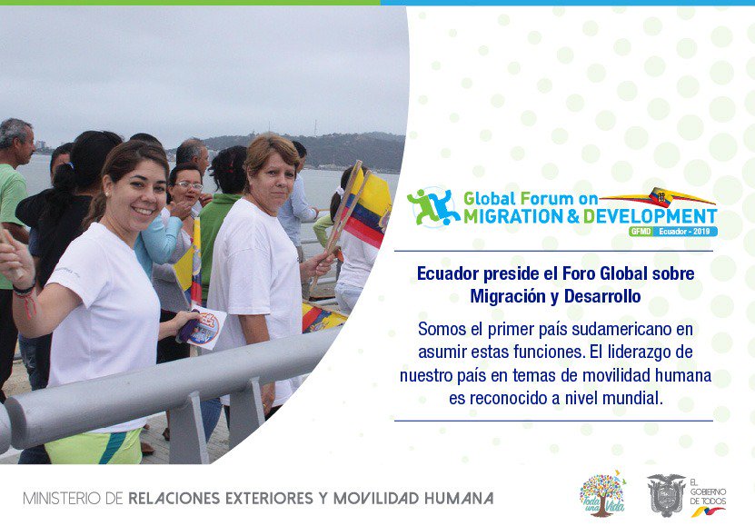 CancilleriaEc's tweet photo. Ecuador 🇪🇨es el primer país sudamericano en asumir la presidencia del Foro Global sobre Migración y Desarrollo. El liderazgo de nuestro país en temas de movilidad humana es reconocido a nivel mundial. #EcForoGlobalMigración https://t.co/LxqvaVvHHS