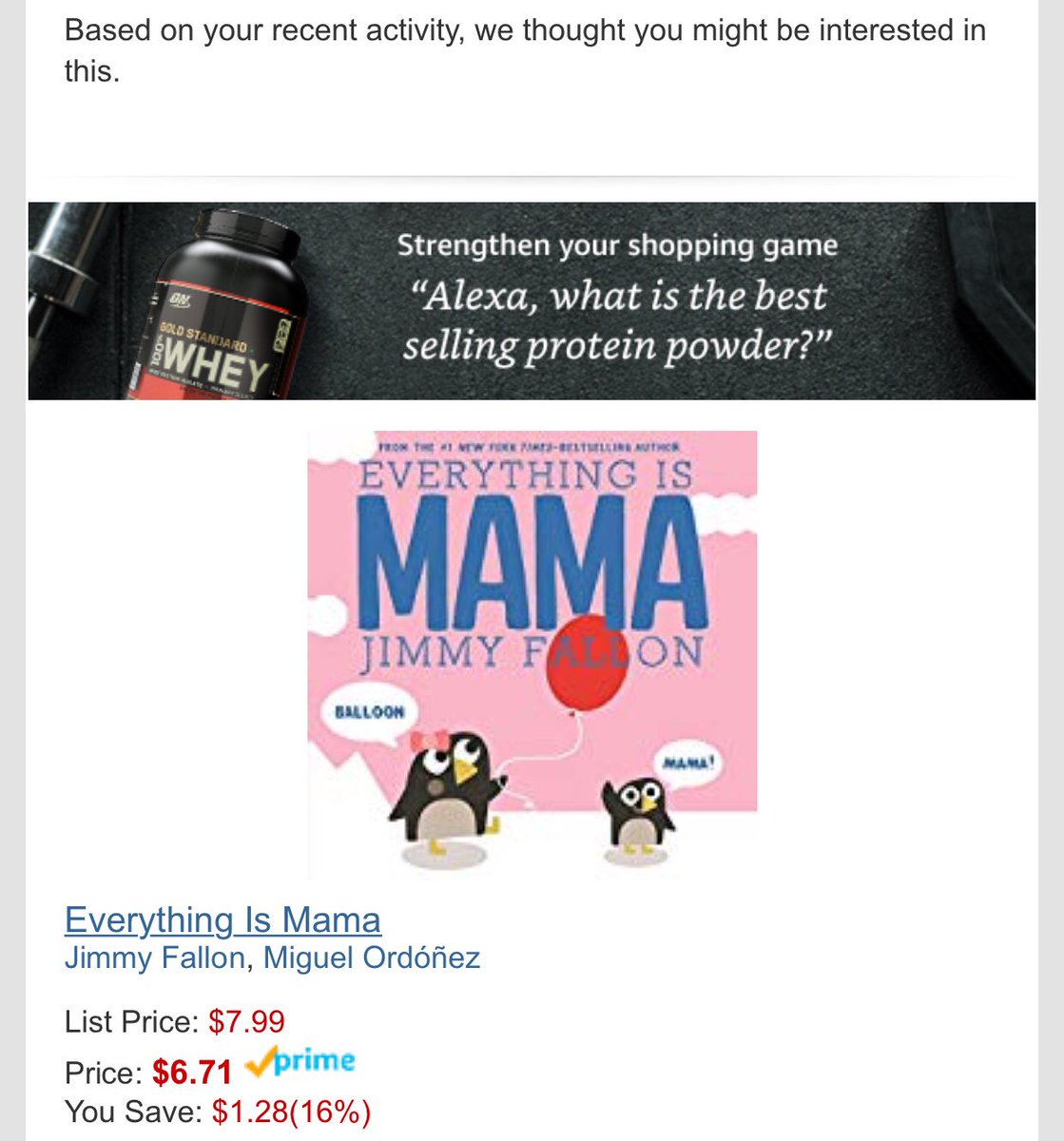 MommyMagic111's tweet photo. Look how @amazon knows all about me, @jimmyfallon 😁📖 #MAMAbook https://t.co/rj32yzQfG9