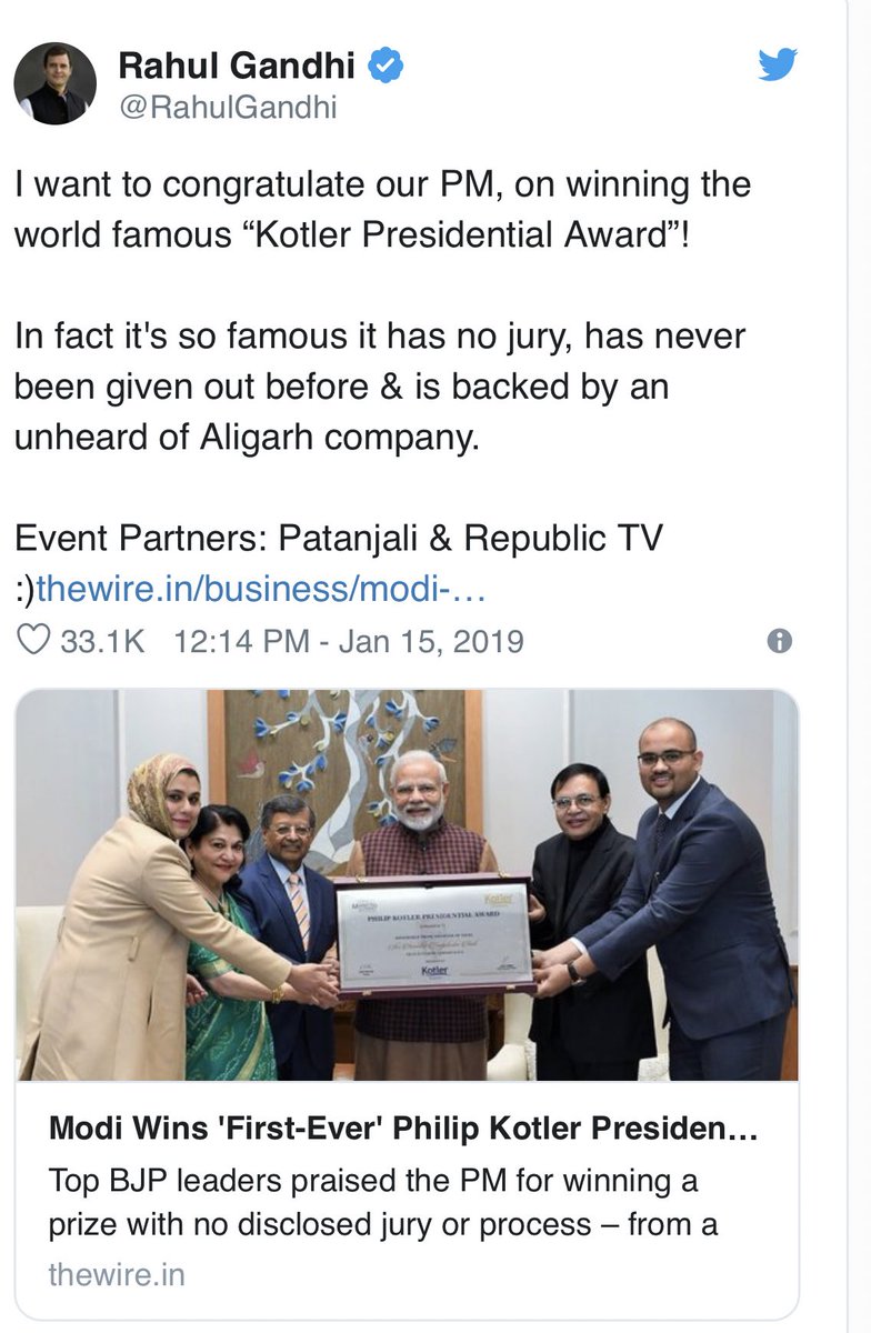 DIVYAAM_1979's tweet image. But d oppositions&amp;amp;d #DesignerMedia left no opportunity2 malign #NamoSir👇👇 began circulating that it had no significance&amp;amp;was reportedly not officially affiliated with Philip Kotler.

These allegations were also levelled by Congress president Rahul Gandhi via his Twitter account.