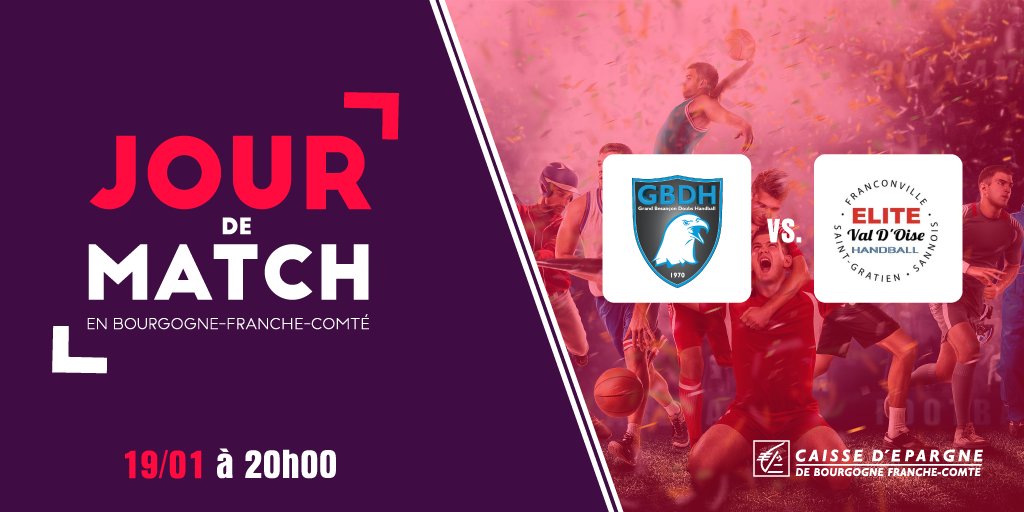 CaissEpargneBFC's tweet photo. 🤾‍♂️ Ce soir on soutient le @gbdh_handball pour son #ObjectifProligue : 
@gbdh_handball 🆚 @EliteValdOiseHB  
⏰ 20h00 
🏟️ Palais des Sports de #Besançon  
#EspritHandball #PartenariatCEBFC https://t.co/hNC8I8gLKE