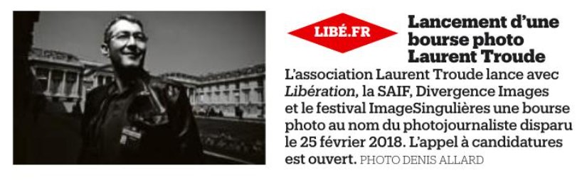 DivergencePhoto's tweet photo. L’ #Association Laurent #Troude, la #SAIF #Libération #Divergence-Images, #ImageSingulières, lancent de la première édition de la #Bourse Laurent Troude destinée à soutenir des #photographes de moins de 30 ans Deadline le 15/4/19 https://t.co/D1CDxjKOKy https://t.co/NarDjdYlb3
