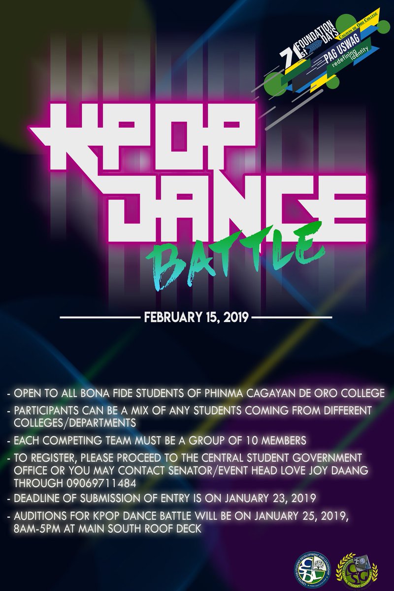 phinmacoccsg's tweet photo. Hype up and ready your dance moves as we bring to you on February 15, 2019 during our 71st Foundation Days the KPOP DANCE BATTLE!!!

#PHINMACOC71stFoundationDays
#PagUswag
#RedefiningIdentity https://t.co/GL2bA7x6sO
