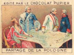 #Maps Now this is something to behold. The partitions of #Poland (1772, 1793, 1795) being used to sell chocolate, by French company Chocolate Pupier (founded in 1860s, still around today). Made sometime in early 1920s. Compare it with the original "allegory" by Le Mire in 1772.