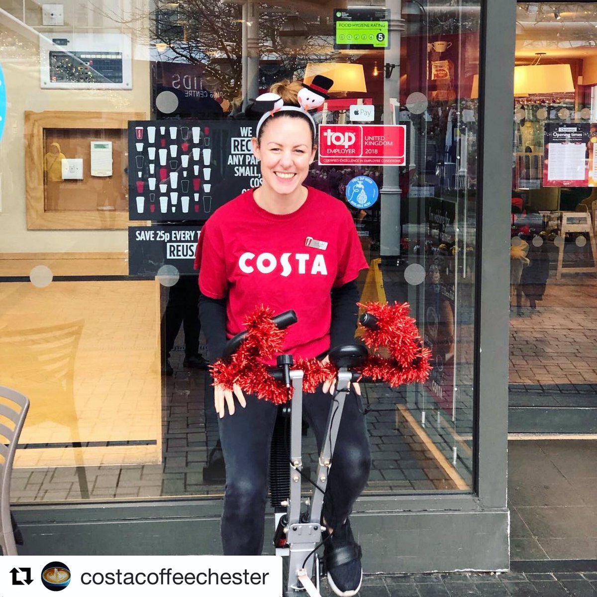 We really do love a static bike fundraiser! Well done to Sarah and the team at Costa Coffee Chester for their epic 100 mile cycle 🚲 👏🏻 ・・・ And she’s off! 100 miles for the costa foundation! Easy 💪🏽 #costafoundation