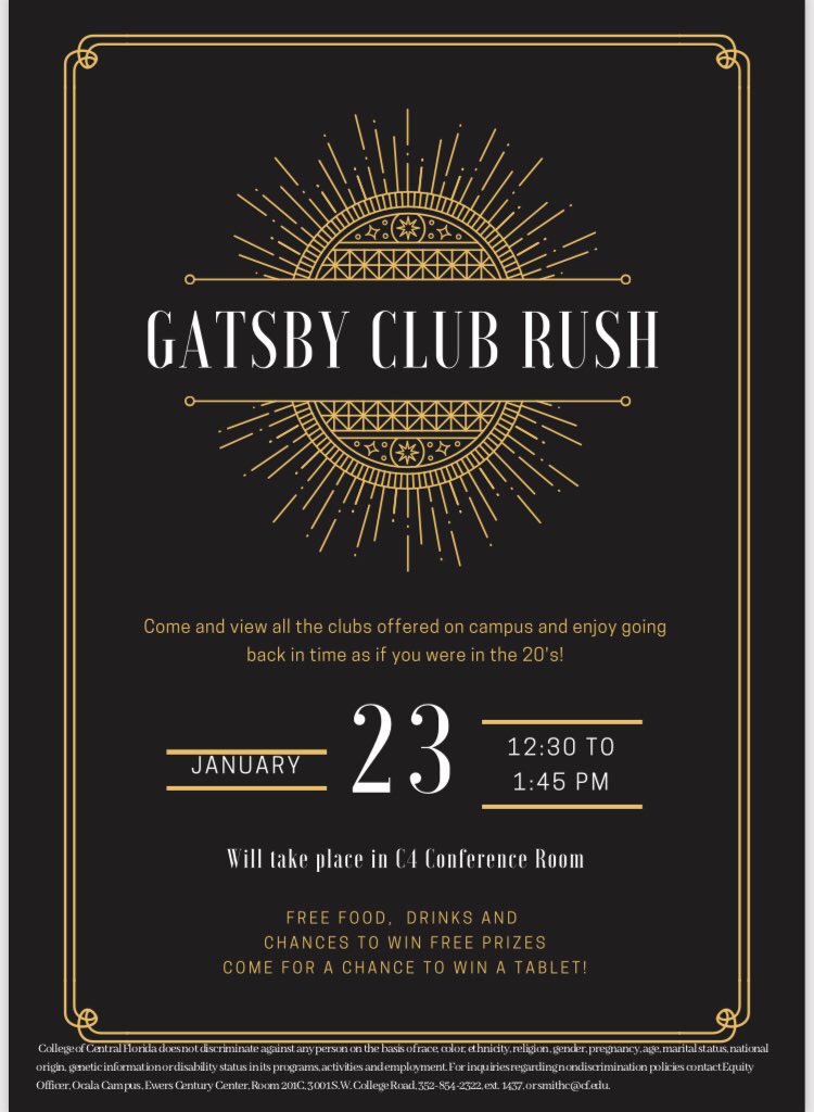 Come get to know all the different clubs offered on campus! 
January 23, 2019 
You will also be entered to win a free tablet! Don’t miss it