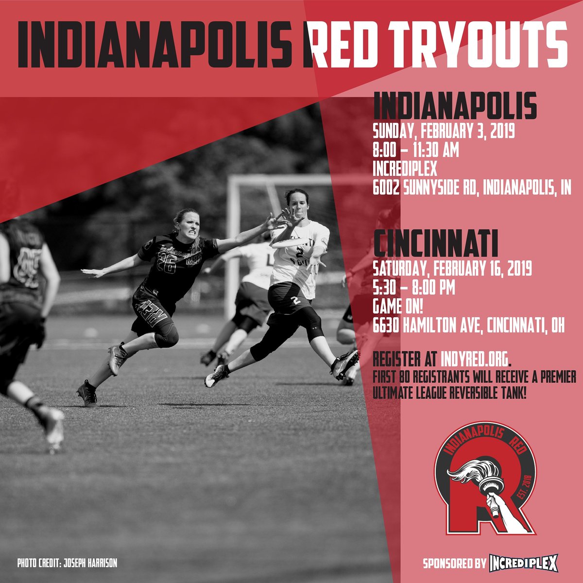 🚨🚨TRYOUT ANNOUNCEMENT🚨🚨
Indy tryout: 2/3
Cincy tryout: 2/16
All womxn encouraged to come to tryouts 😎👍
Check out IndyRed.org for the registration form and all the details you could want about our tryouts
See you soon! 🔥 #getREDdy
