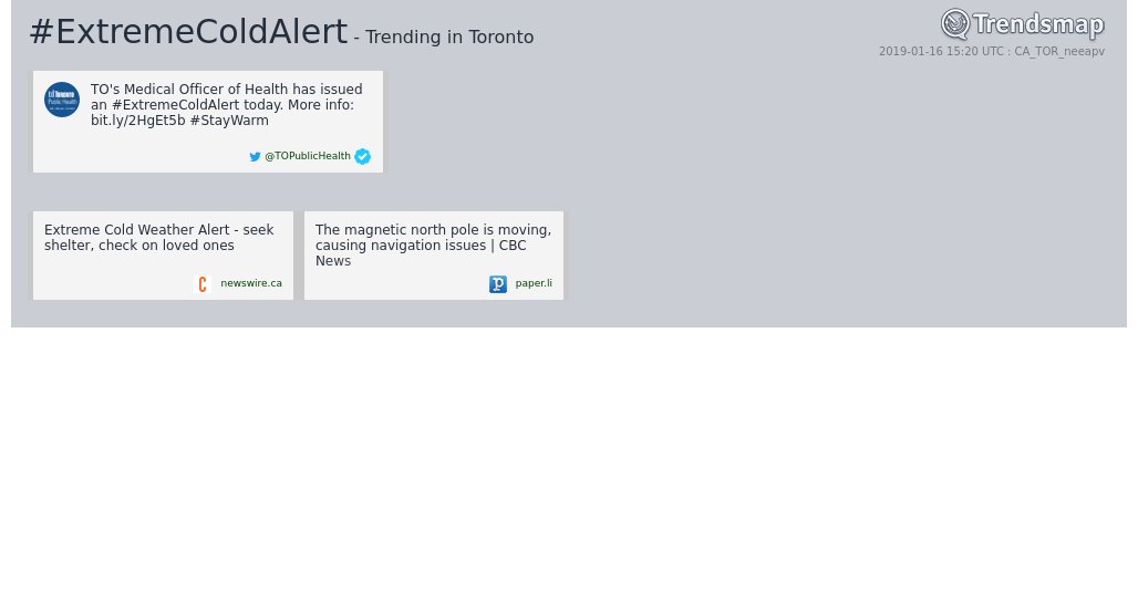 TrendsToronto's tweet image. #extremecoldalert is now trending in #Toronto

trendsmap.com/r/CA_TOR_neeapv