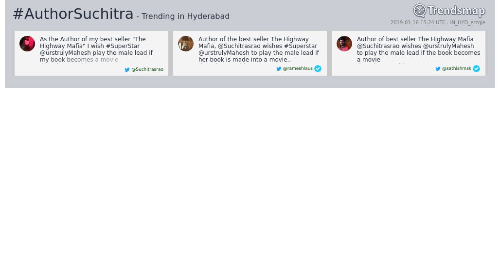 #authorsuchitra is now trending in #Hyderabad

trendsmap.com/r/IN_HYD_erzqje