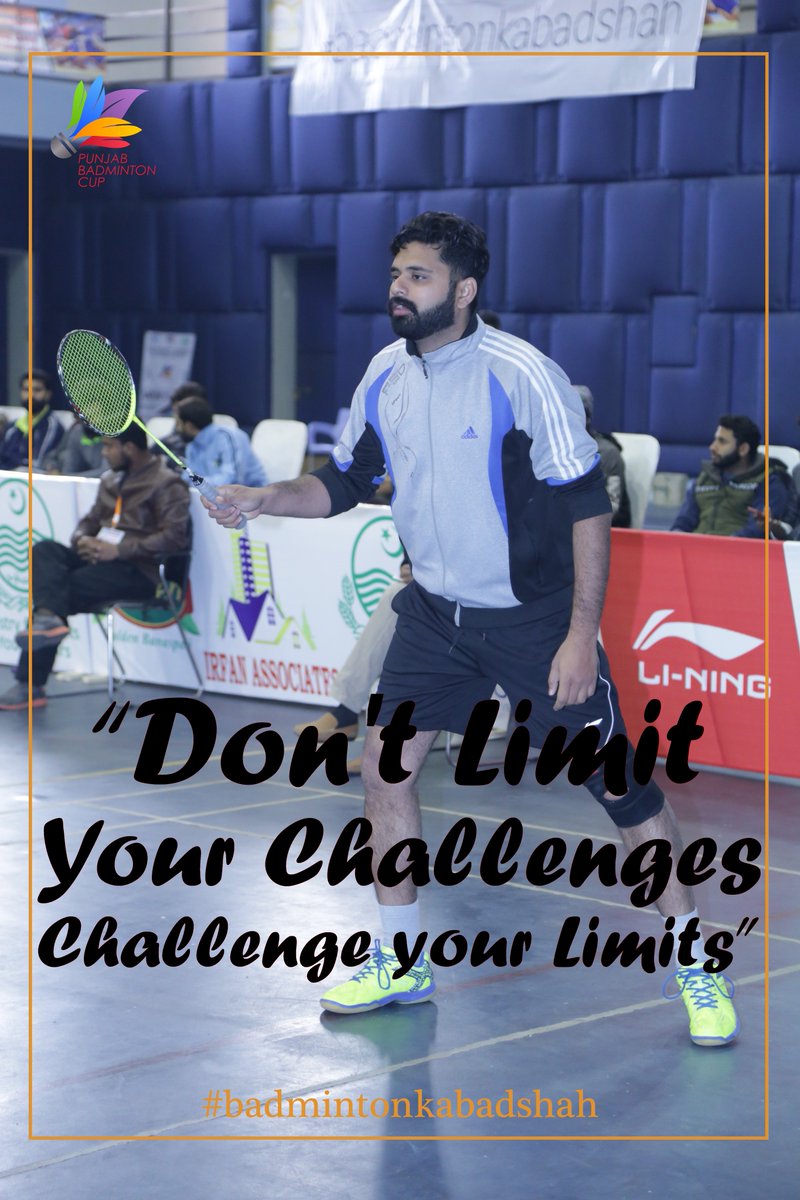 PunjabBadminton's tweet photo. Don't Limit Your Challenges.
Challenge your Limits.
#PunjabbadmintonCup #Badmintonkabadshah #SynergyEvents 🇵🇰🏸 https://t.co/HTTwlPsw0T