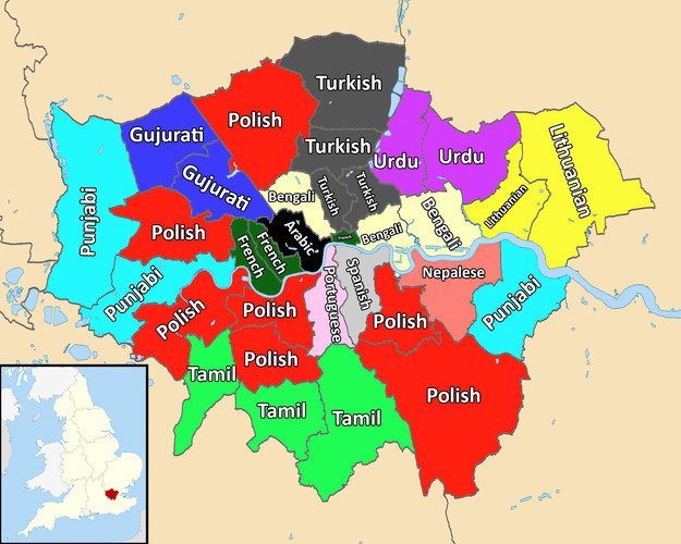 FunEngland's tweet photo. As England gets more developed, modern, and diverse, many people immigrate to England. There is a map about the most commonly spoken second language in each London borough.
p.s. All Urdu, Gujurati, Punjabi, and Tamil are all languages in India or Pakistan. https://t.co/O1Ab1iRdOO