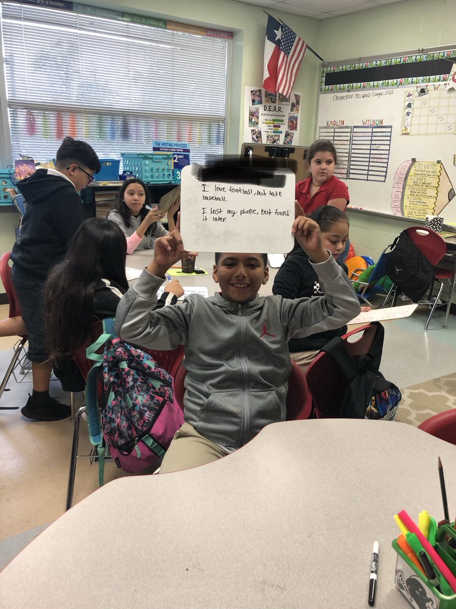CorneliusElem's tweet photo. How can we have quick checks for student understanding? Our 4th graders in Ms. Wilson’s class have to identify appropriate conjunctions for sentences and also create complete sentences using those conjunctions with the use of their whiteboards! #TheClassroomsofCornelius https://t.co/kbGkuY5vd6