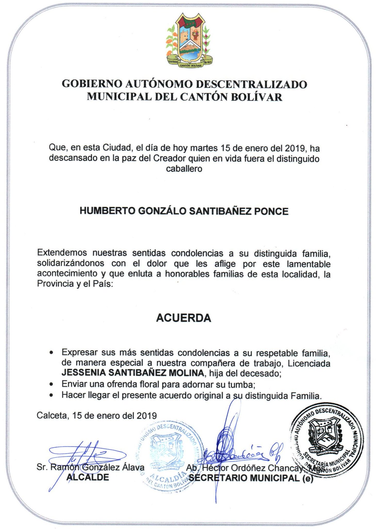 Municipio De Bolivar Auf Twitter El Gadbolivar El Alcalde Sr Ramongonzaleza1 Concejales Concejala Directores As Jefe As Empleados As Y Trabajadores As Nos Solidarizamos Con Nuestra Companera De Trabajo Lcda Jessenia Santibanez Molina