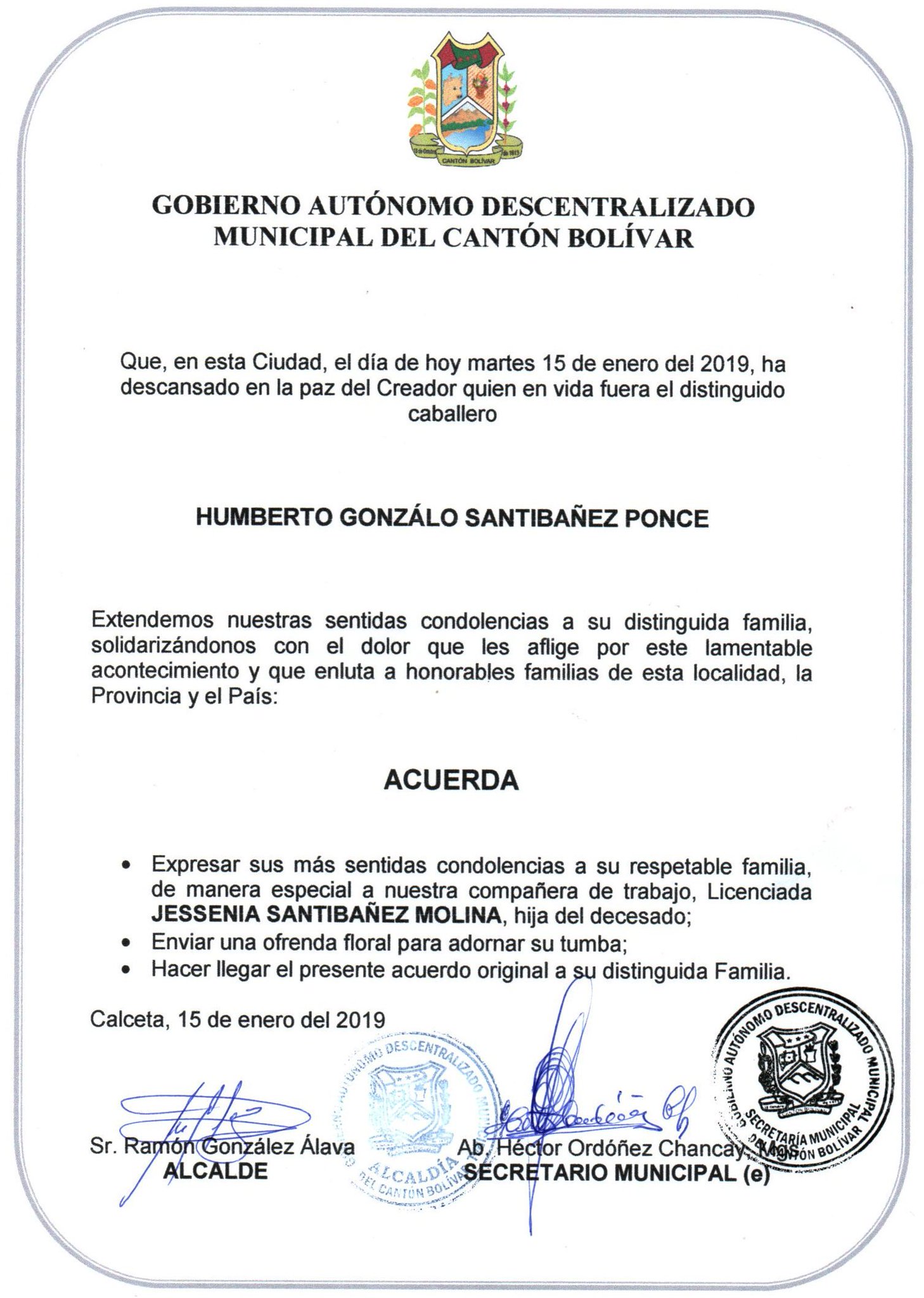 Municipio De Bolivar Auf Twitter El Gadbolivar El Alcalde Sr Ramongonzaleza1 Concejales Concejala Directores As Jefe As Empleados As Y Trabajadores As Nos Solidarizamos Con Nuestra Companera De Trabajo Lcda Jessenia Santibanez Molina