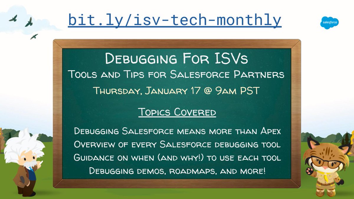 VivekMChawla's tweet photo. 🌟Happening TOMORROW (Jan. 17)🌟

January's @AppExchange Tech Enablement webinar, "Debugging for ISVs: Tools &amp; Tips for @Salesforce Partners" @ 9am PST

@DannySFDC shares #debug tools and situations (Spoiler Alert: It's more than just Apex!)

Register Now: https://t.co/cwEqL6VAQN https://t.co/neEaLuMsxp