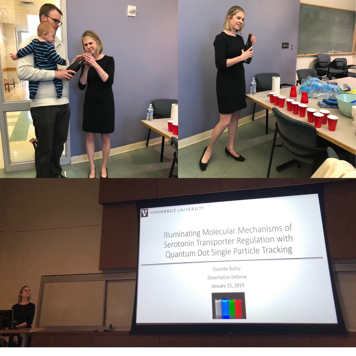RosenthalLab's tweet photo. Big day in the Rosenthal Lab! Dr. Danielle Bailey defended her PhD dissertation and knocked it out of the park! #quantumdot #quantumdots #QDtracking #quantumdottracking #PhD #serotonintransporter #SERT #vuchem #vanderbiltchemistry #vanderbiltuniversity https://t.co/lRcK5OUN1c
