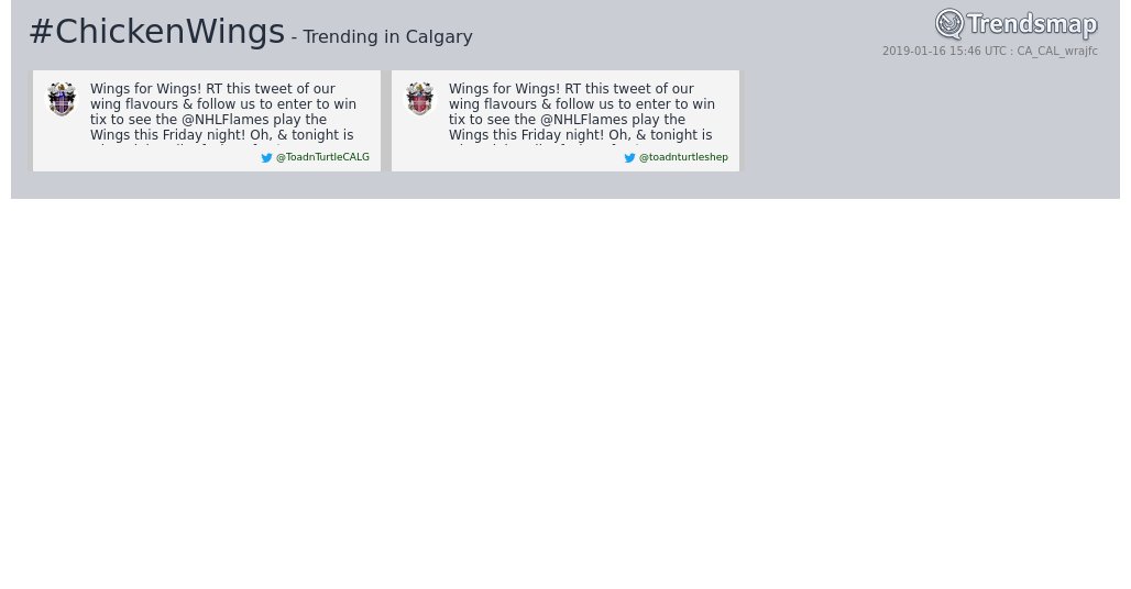#chickenwings is now trending in #Calgary
https://www.trendsmap.com/r/CA_CAL_wrajfc