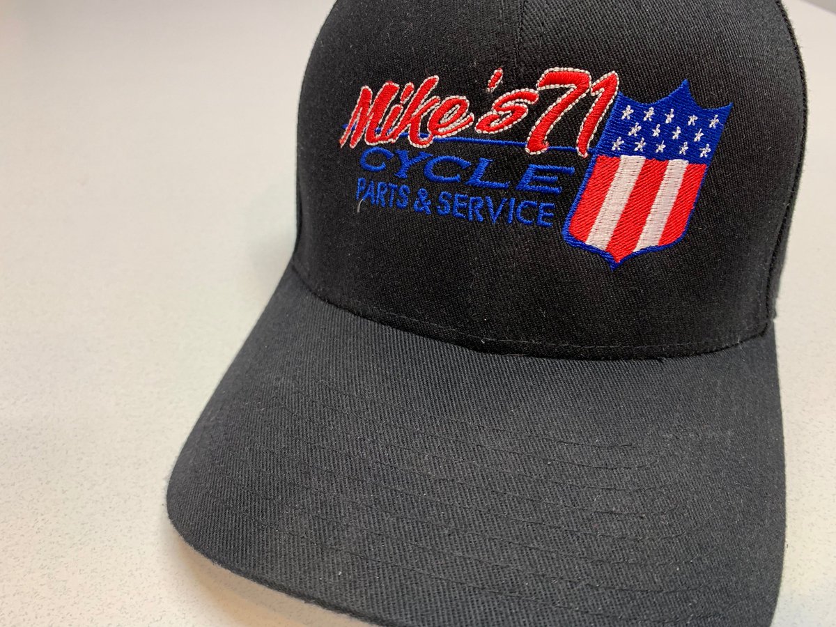 DMI_KC's tweet photo. New logo, who dis? The graphics team at DMI helped Mike's 71 Cycle with his logo and we LOVE the way it turned out on his new hats. https://t.co/85VzEC3dvc